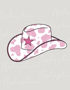 a pink cowboy hat with a star on the brim, sitting against a gray background