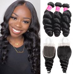 Hair Material: 100% Virgin Brazilian Human Hair, 10A Grade, No Really Shedding, No Tangle, No Bad Smell.Hair Color: Natural Black ColorHair Length: Hair bundles 8 - 28 inch are available, lace closure 8 - 20 inchHair Weight: Hair bundles about 95-100 g/bundle, lace closure about 30 g -50 gTexture: Loose Wave Hair, Soft, Comb Easily, Can Re-style and Color well.Pack: 3 Bundles with 4x4 lace closure