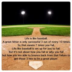 an image of a baseball field at night with the poem life is like baseball,