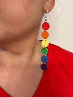 All the colors of the rainbow in one earring. These aren't your normal earrings, you can wear these all day without your lobes hurting. Wear these with just about anything, these are versatile, lightweight and stylish. Pride Earrings, The Colors Of The Rainbow, Double Sided Earrings, Earrings Double, One Earring, Colors Of The Rainbow, Rainbow Earrings, Colorful Earrings, Earrings Long