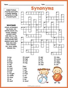 a crossword puzzle with words and pictures on it, including the names of two children