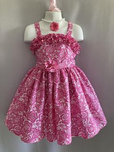 Toddler Girl Pink And White Rose Floral Cotton Dress With | Etsy Kids Long Frocks Design Latest, Floral Design Frocks, Organza Frocks For Kids, Long Frocks For Kids, Girls Dress Pattern Free, Pink Toddler Dress, Crochet Frock, Cotton Frocks For Kids, Kids Dress Collection