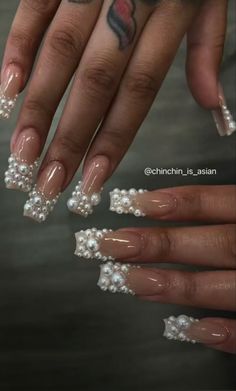 Nails With Pearls On Them, Funky Nail Designs, Funky Nail Art, May Nails, Pearl Nails