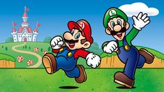 mario and luigi running in front of a castle