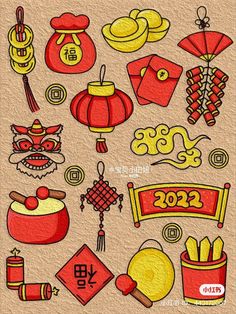 the chinese new year's decorations are drawn on paper