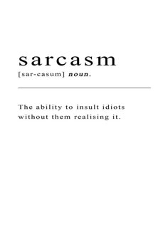 a white book cover with the words sarcasm on it