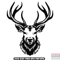 an image of a deer head with large antlers on it's face and the words svg dxf eps files