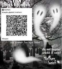 an image of a ghost in the cemetery with qr code on it and text that reads, don't ever accept credit if it used