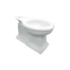 a white porcelain toilet bowl with the lid up on a stand against a white background