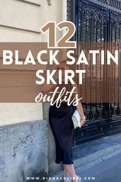 Black Slip Skirt Outfit, Black Silk Midi Skirt, Black Slip Skirt, Slip Skirt Outfit, Midsize Outfit, Black Satin Skirt