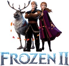 frozen 2 movie poster with two people standing next to each other and an antelope