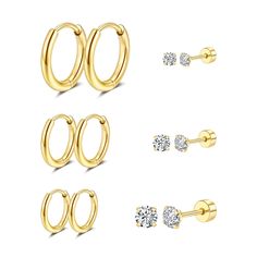 PRICES MAY VARY. Tiny Hoop Stud Earrrings Set for Multiple Piercing--3 pairs small huggie hoop earrings and 3 pairs tiny flat back stud earrings included in a set, paired well with any casual or formal outfit.Upgrade your look effortlessly in any occasion. Hypoallergenic Earrings--14k Gold vacuum plated 316L surgical steel earrings.Hypoallergenic gold plated hoop stud earrings for sensitve ears. Nickel-free and lead-free, no rust or tarnish.Perfect for cartilage helix tragus earlobe piercing. Ea 3 Earlobe Piercings, Earlobe Piercings, Helix Piercing Jewelry, Outfit Upgrade, Earring Hoops, Love Simple, Earrings Hypoallergenic, Cartilage Earrings Hoop, Piercing Earrings