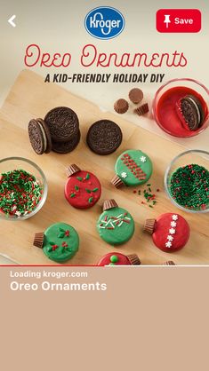 an ad for kroger's oreo christmas cookies and desserts on a cutting board