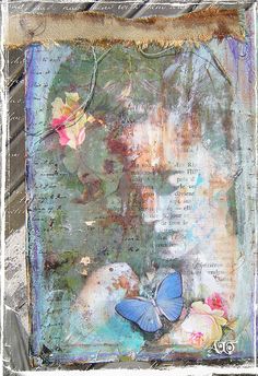 an altered photograph with flowers and butterflies on it