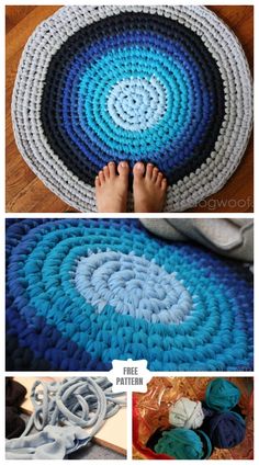 crocheted rugs with different colors and sizes