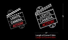 three different types of movie claps with the words lights, camera and action on them