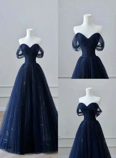 Navy Blue Prom Dress Tulle Off Shoulder Sweetheart Party Dress Off Shoulder Tulle, Navy Blue Prom Dress, डिजाइनर कपड़े, Prom Dress Inspo, Mermaid Prom Dresses Lace, Purple Prom Dress, Blue Tulle, Prom Dress Inspiration, Formal Party Dress