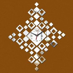 a clock made out of squares and cubes on a brown background with white numbers