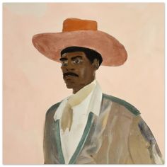 a painting of a man wearing a pink hat