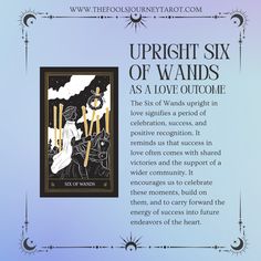 an advertisement for the upcoming book, upright six of wands as a love coup