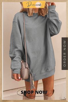 Casual Solid Solid Color O Neck A Line Dresses Straight Clothes, Line Dresses, Long Sleeve Dresses, A Line Dresses, Sleeve Dresses, Waist Dress, Women's Fashion Dresses, Sleeve Styles, Dress Length