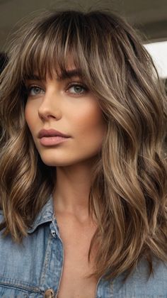 medium length gray hairstyles with bangs Mid Length Hair With Bangs Brunette, Medium Bob Haircut For Fine Hair Shoulder Length Over 50, Fall Hair Color For Brunettes With Bangs, Med Hair With Bangs, Cute Medium Length Haircuts With Bangs, Bangs On Medium Length Hair, Haircut Medium Length With Bangs, Full Bangstyle Hair Medium, Hair Styles With Bangs Over 50 Medium