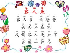 an image of chinese characters with flowers and words in the language's english and chinese