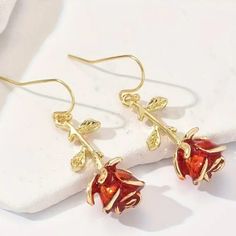 “The Red Rose” 3d Inverted Upside Down Rosebud Rosette Flower Floral Feminine Romantic Flirty Girly Bohemian Nature Hippie Gold Stem & Leaves Elegant Upscale Elevated Chic Dangle Earrings. Beautiful Delicate Three-Dimensional Roses With Red Petals, Gold Lined Petal Edges, & Gold Stem & Leaves. They Are Uniquely Hanging In An Inverted Position. New. Measurements: Eardrop Length: 1.5” Earring Width: 0.5” If You Want It, Don’t Let It Get Away Send Me An Offer! I Love To Do Bundle Order Discounts! Red Flower Earrings For Valentine's Day, Rose Red Rose Design Earrings For Party, Rose Design Rose Red Earrings For Party, Rose Gold Flower Earrings For Valentine's Day, Rose Gold Flower Design Earrings For Party, Valentine's Day Rose Gold Flower Earrings, Rose Red Flower Earrings With Rose Design, Rose Flower Earrings With Rose Design For Party, Valentine's Day Rose Design Flower Earrings For Party