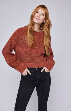 The Rosetta sweater is made of a cozy chenille yarn with a subtle lurex thread throughout. Features include a crew neckline and textured stripe knit pattern. Half Cardigan, Chenille Yarn, Sweater Trends, Pullover Cardigan, Long Midi Dress, Large Sweaters, Chunky Yarn, Knit Pattern, Sleeveless Sweater