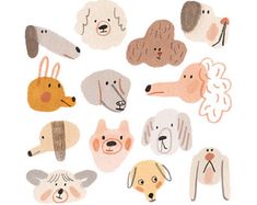 a bunch of dogs that are drawn in different colors