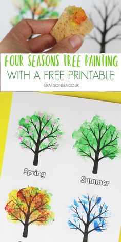 four seasons tree painting with a free printable