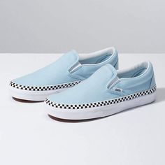 Check Foxing Slip-On Light Blue Vans, Sneaker Outfits, Blue Vans, Store Shoes, Sneakers Outfit