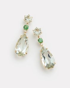 Green Amethyst, Tsavorite, and Diamond Drop Earring – Jamie Wolf Green Bridal Earrings, Vintage Green Earrings, Green Multi-stone Drop Earrings, Formal Green Earrings With Gemstone Accents, Green Earrings With Gemstone Accents For Formal Events, Green Jeweled Earrings For Formal Occasions, Green Sapphire Earrings, Ring And Earrings Set, Green Amethyst Jewelry