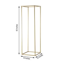 a tall gold metal stand with measurements