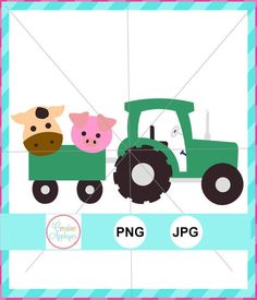 a tractor with pigs riding on it and the words png jpg in front