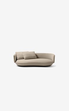 a couch with pillows on it in front of a white background and the back side is empty