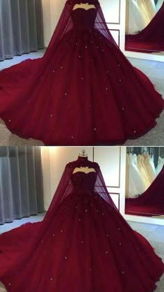 Dark Red Ball Gown, Wedding Dress With Red, Old Harry Potter, Red And Gold Gown, Wedding Dresses Red, Vestidos Color Vino, Gown Aesthetic, Stunning Makeup Looks, Wedding Dress And Veil