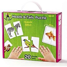 the hands and tails puzzle is in a pink box with matching pictures on it's sides