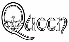 the word queen written in cursive writing with a crown on it's head