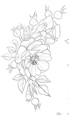 a black and white drawing of flowers