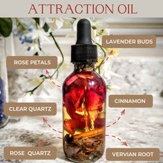 Attraction Oil Recipe, Attraction Herbs, Self Love Oil, Come To Me Oil, Attraction Oil, Magic Oil, Charmed Spells