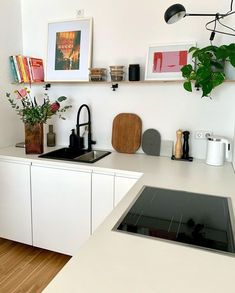 the kitchen counter is clean and ready for us to use