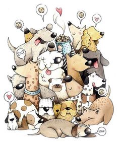 a bunch of dogs that are together with some words on the bottom one says, i love you