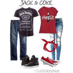 some clothes and shoes are on display with the name jack's coke in it