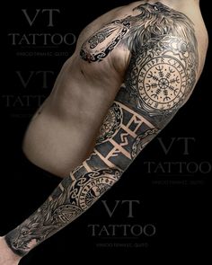 a man's arm with tattoos on it and the words tattoo written in black ink