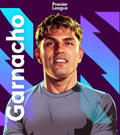 a man with his arms crossed in front of a purple and blue background that says cesar