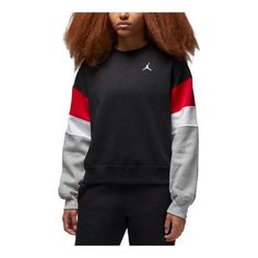 (WMNS) Air Jordan Brooklyn Fleece Crewneck Sweatshirt 'Black Grey' FB5174-010 Womens Matching Sets, Sports Workout, Matching Sets Outfit, Panel Leggings, Sweatshirt Style, Womens Crewneck, French Terry Fabric, Workout Tips, Crew Shirt