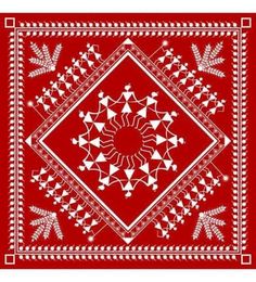 a red bandanna with white designs on it