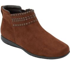 A modern update to the classic suede-like bootie with leather-like whipstitch detail and a comfortable, low heel. Closed Toe Shoes, Chestnut Brown, Brown Ankle Boots, Low Heels, Chestnut, Bootie, Shoes Boots, Block Heels, Fitness Fashion