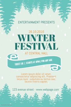 the winter festival poster is shown with trees in the background and snow on the ground